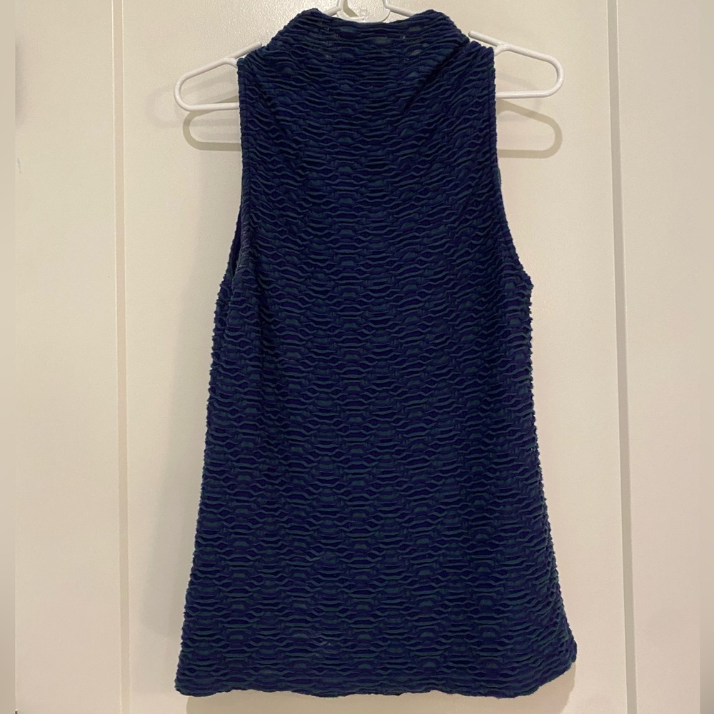 Deletta Teal/Indigo Textured Cowl Neck Sleeveless Blouse, size L - Picture 3 of 5